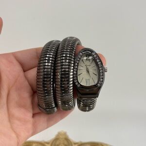 Serpenti Style Wrap Watch – Black & Silver Tone | White Dial